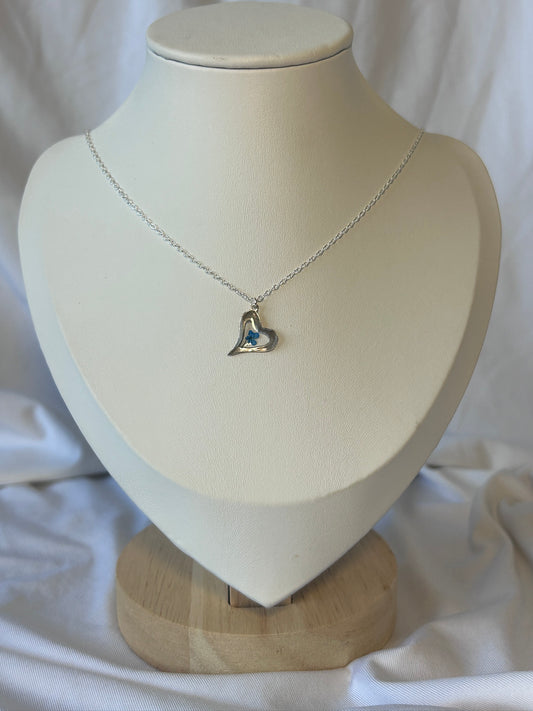 Blue Cow Parsley Hammered Heart Necklace