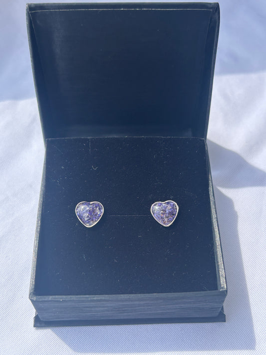 Crushed Aster Heart Studs
