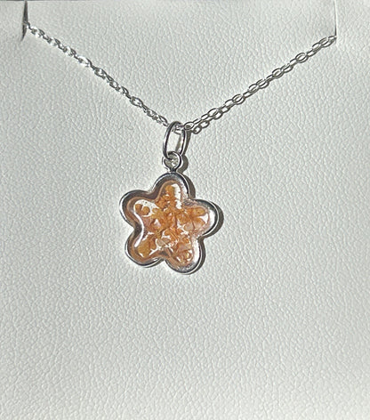 Orange Cow Parsley Flower Pendant Necklace