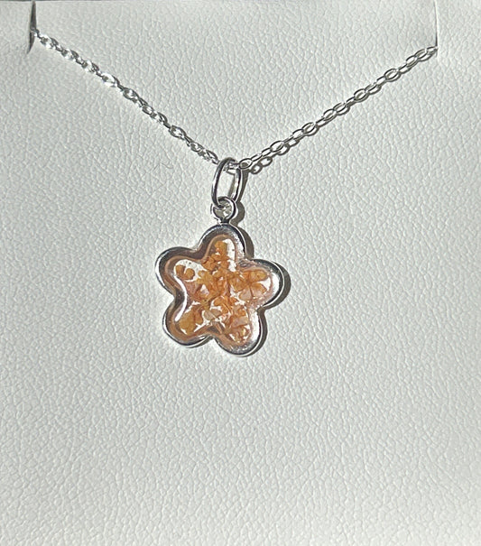 Orange Cow Parsley Flower Pendant Necklace