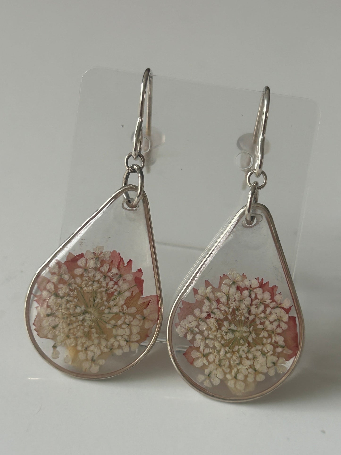 Carnation & Cow Parsley Teardrop Earrings