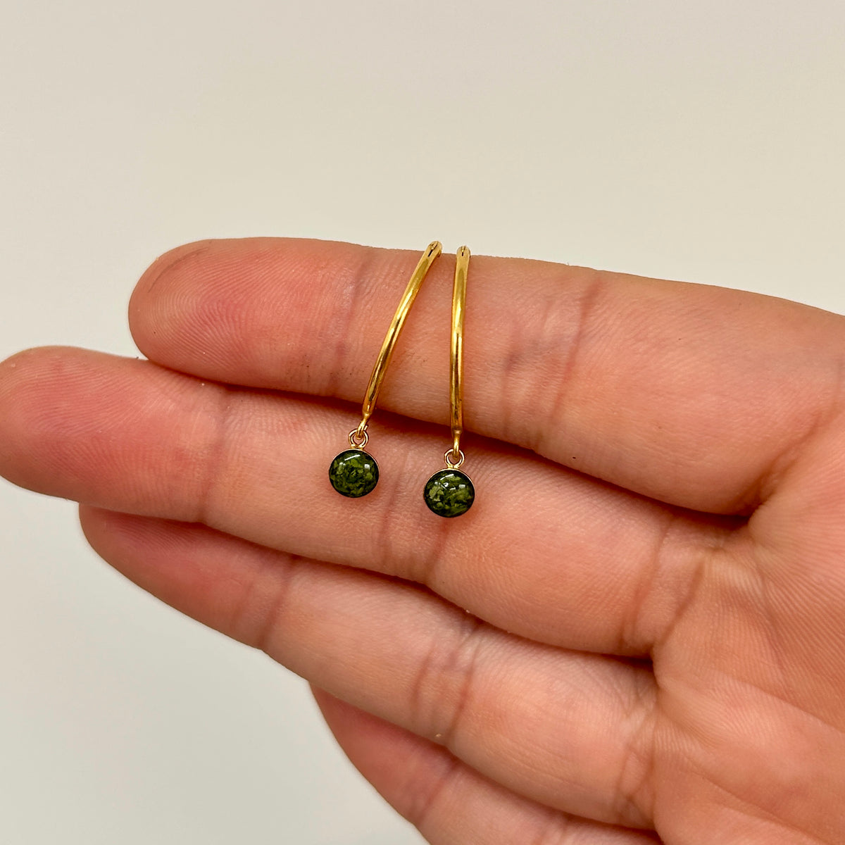 Crushed Fern Dainty Circle Hoop Earrings Vermeil Gold