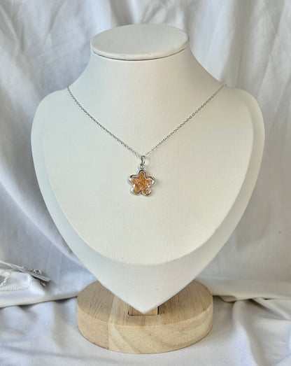 Orange Cow Parsley Flower Pendant Necklace
