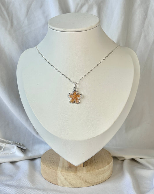 Orange Cow Parsley Flower Pendant Necklace