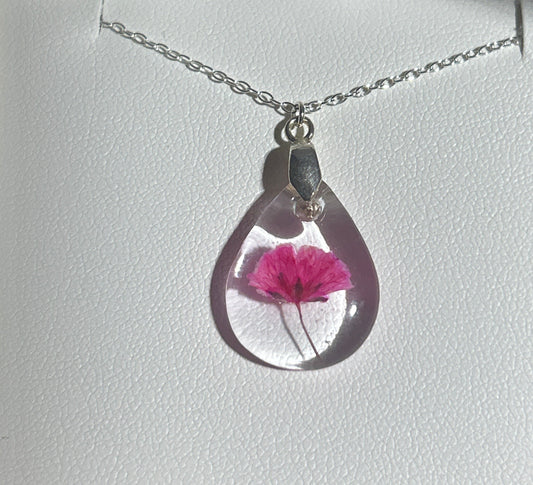 Pink Gypsophila Teardrop Necklace