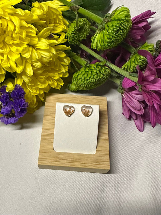 Orange Cow Parsley Heart Stud Earrings