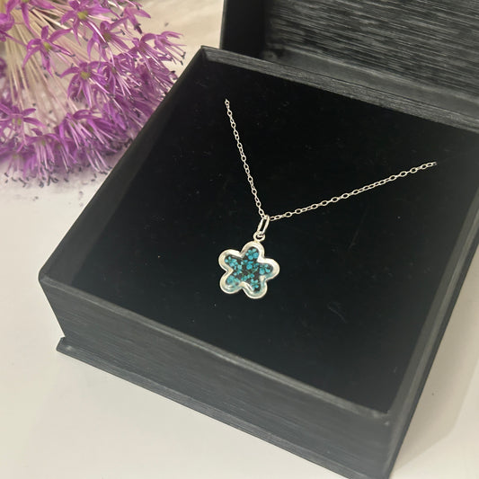 Blue Cow Parsley Flower Pendant Necklace