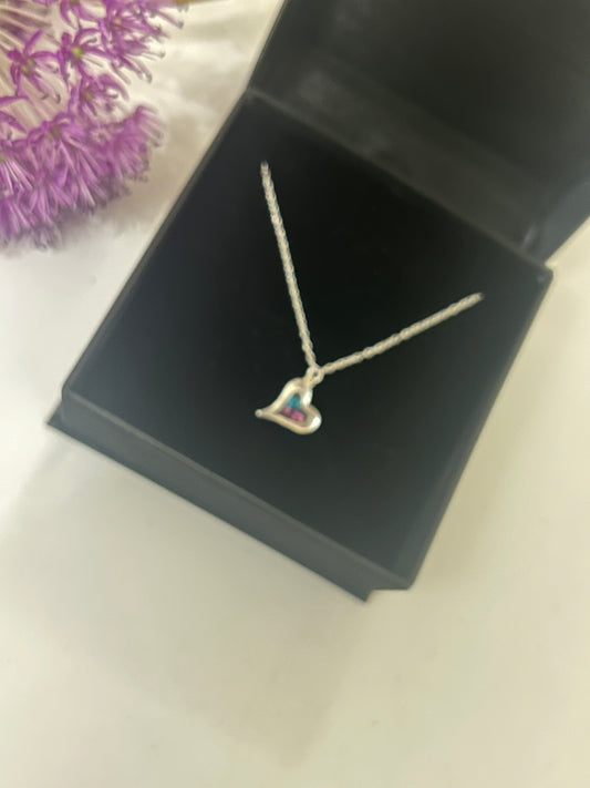Dainty Blue & Purple Flower Heart Necklace