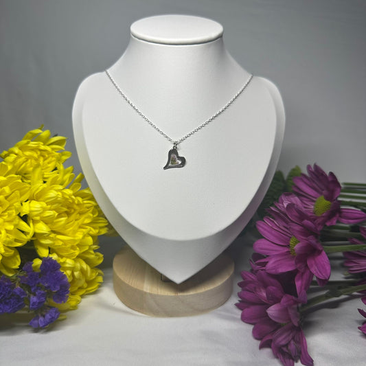 Purple Statice Hammered Heart Necklace