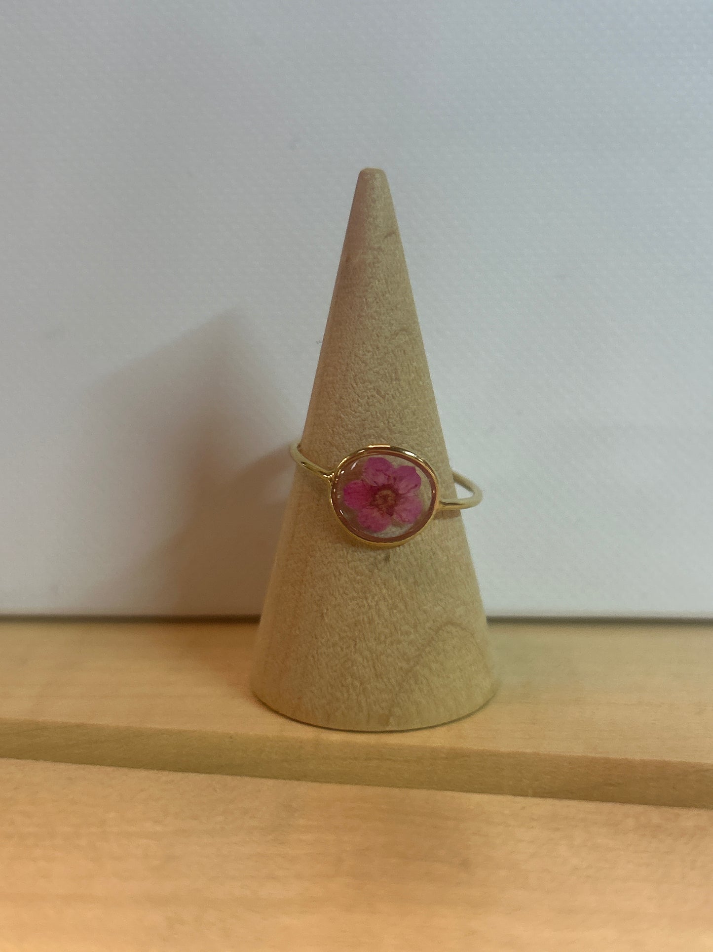 Gold Pink Blossom Circle Ring