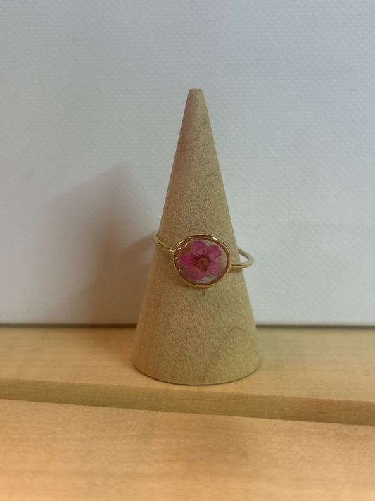 Gold Pink Blossom Circle Ring