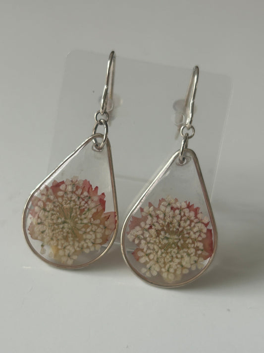 Carnation & Cow Parsley Teardrop Earrings
