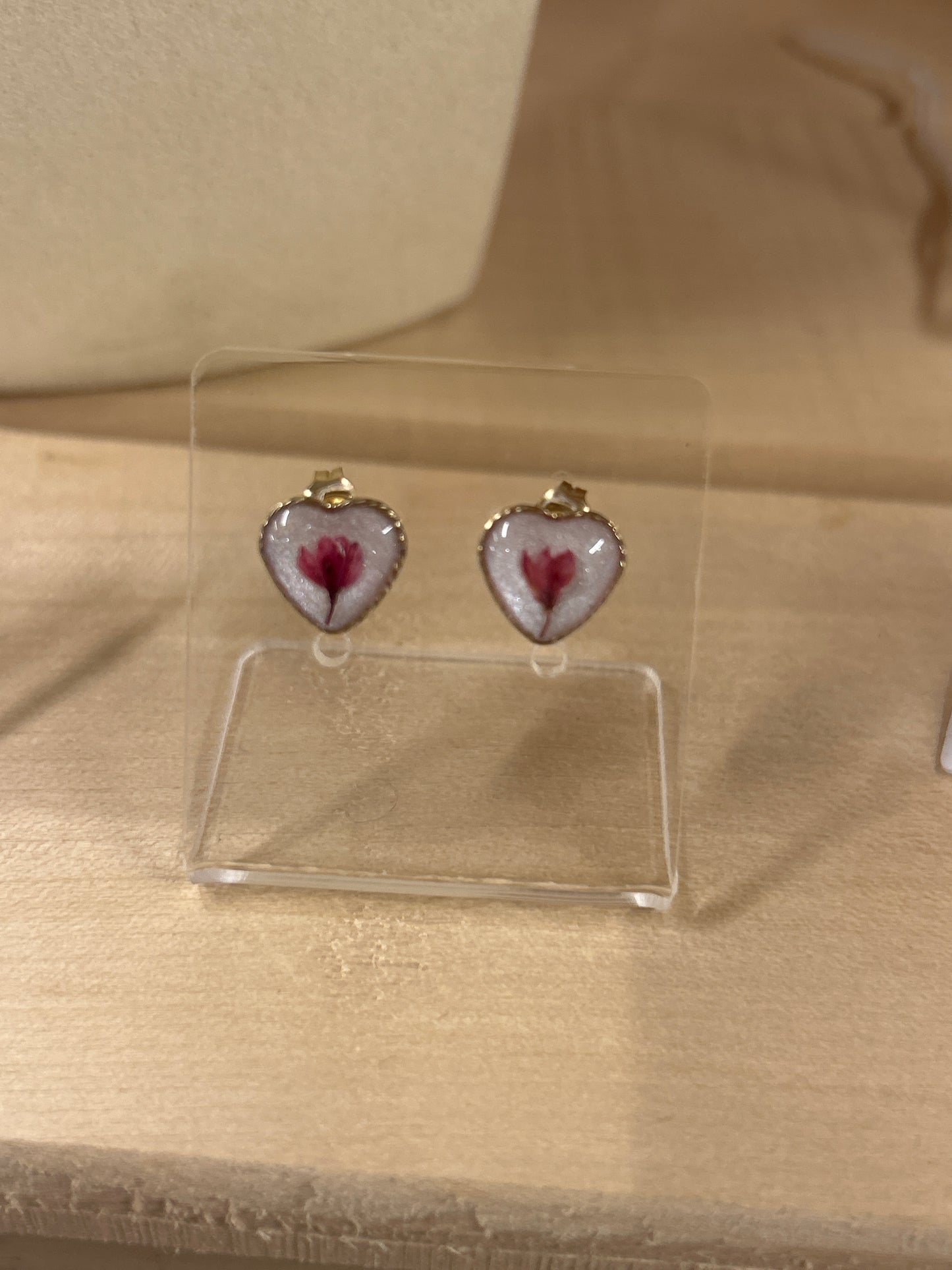 Cherry Blossom Gold Heart Studs