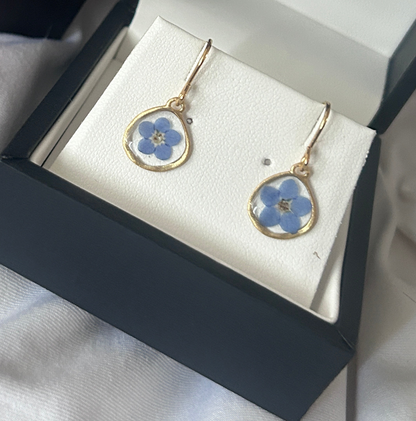 Gold Forget Me Not Circle Earrings