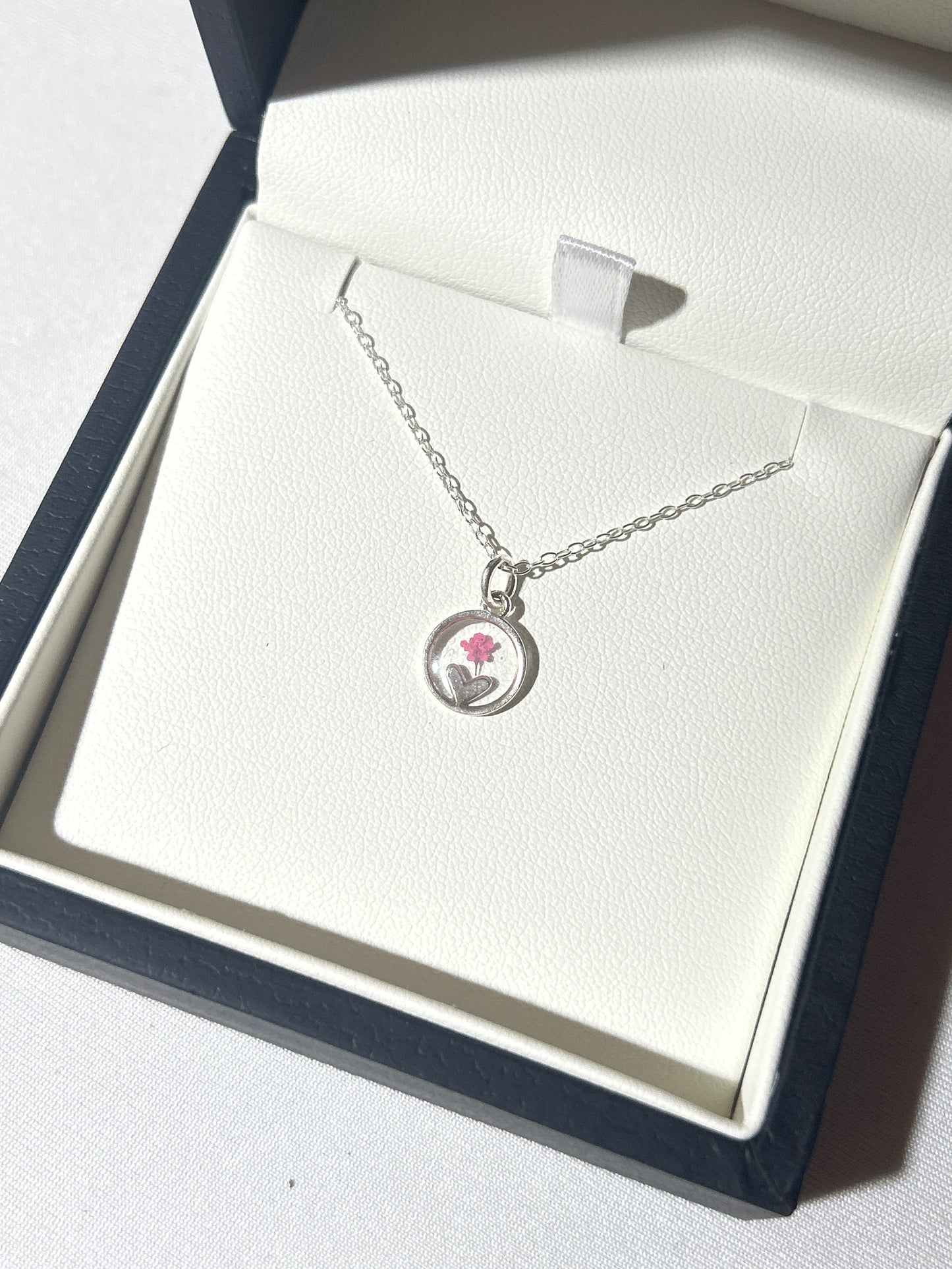 Pink Cow Parsley Heart in Circle Necklace