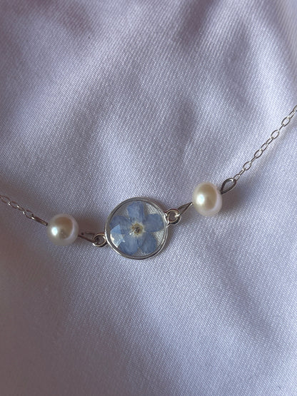 Forget me nots and pearl necklace