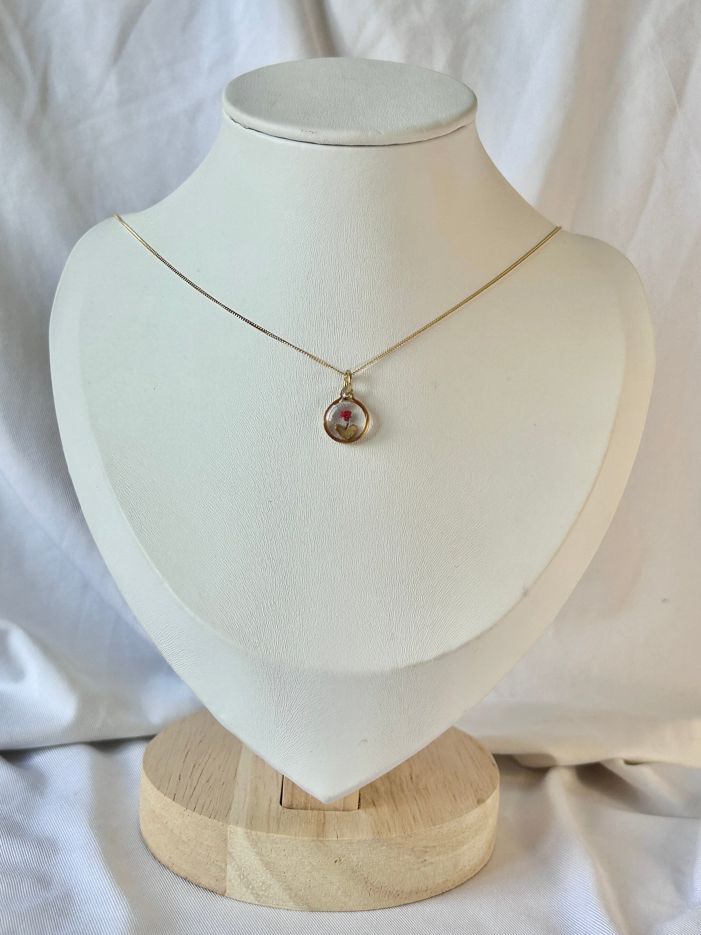 Red Flower Heart in Circle Gold Necklace