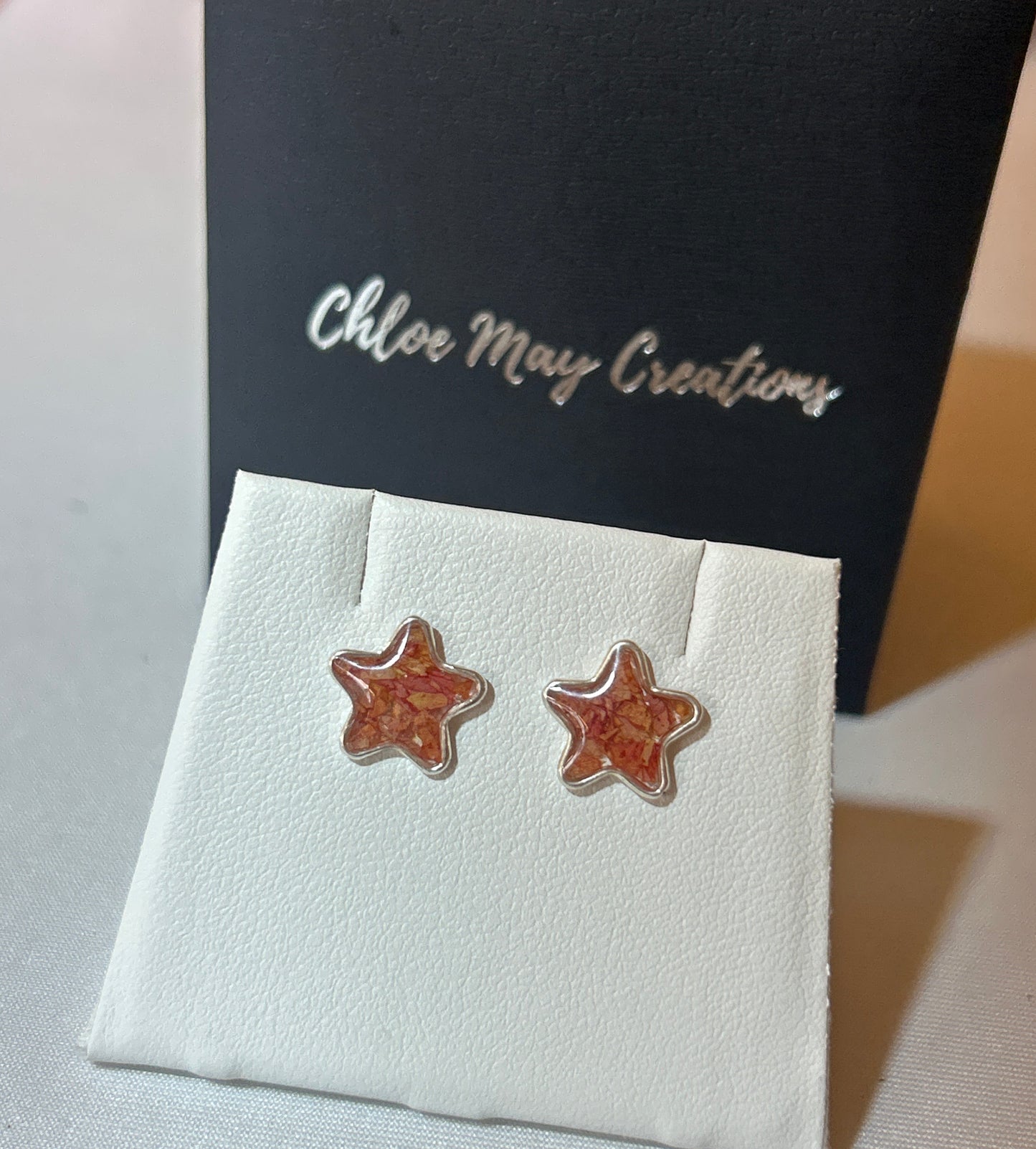 Orange Rose Star Stud Earrings