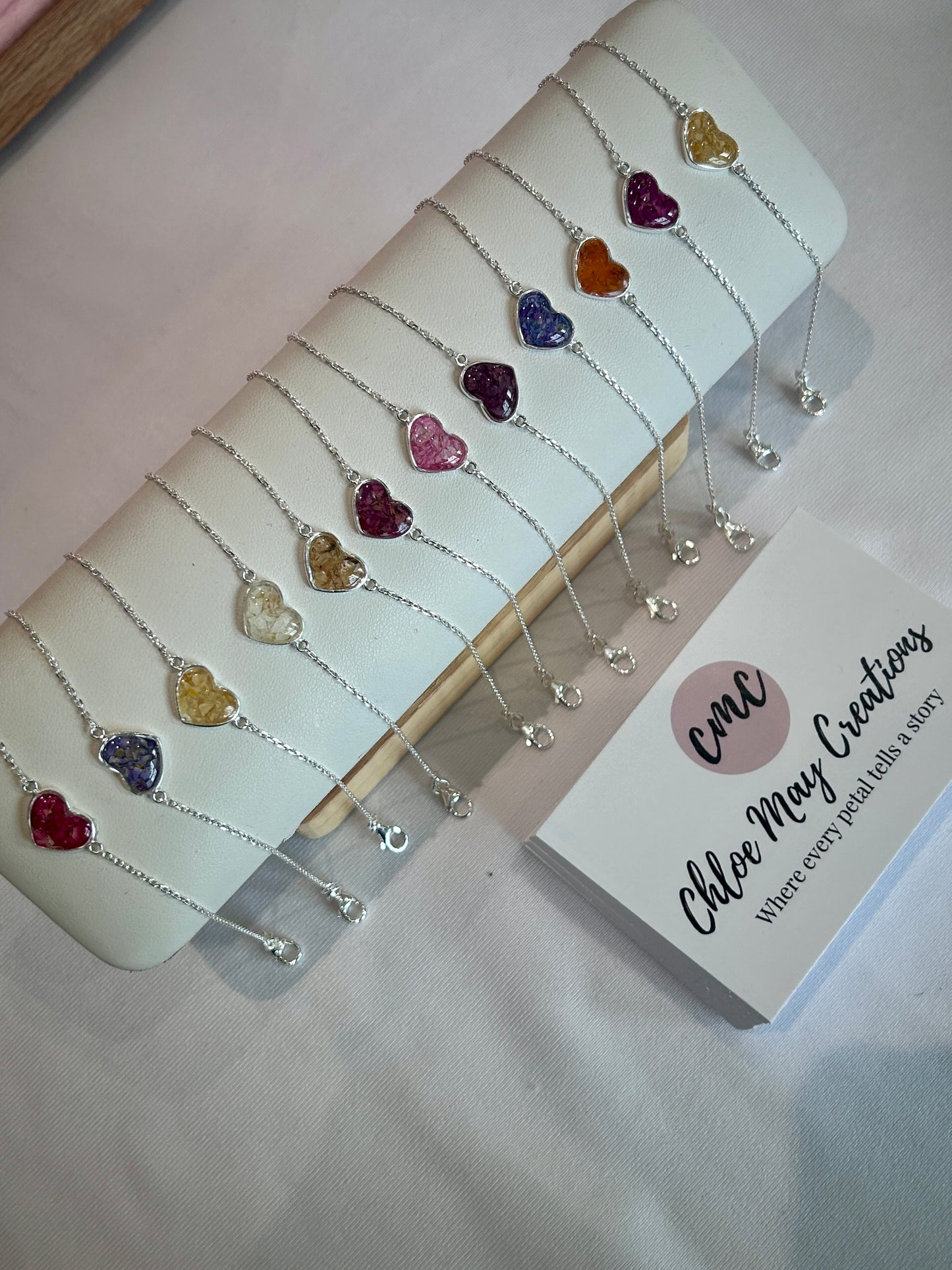 Birth Flower Heart Bracelet | Personalised Real Crushed Flower Jewellery