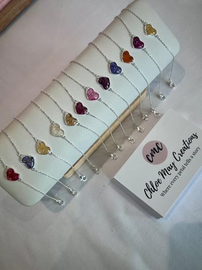 Birth Flower Heart Bracelet | Personalised Real Crushed Flower Jewellery