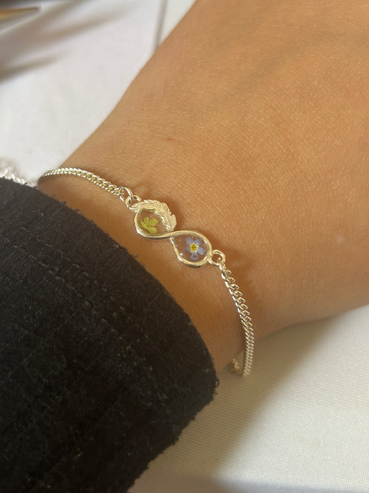 Forget me not and Viburnum Infinity Feather Bracelet