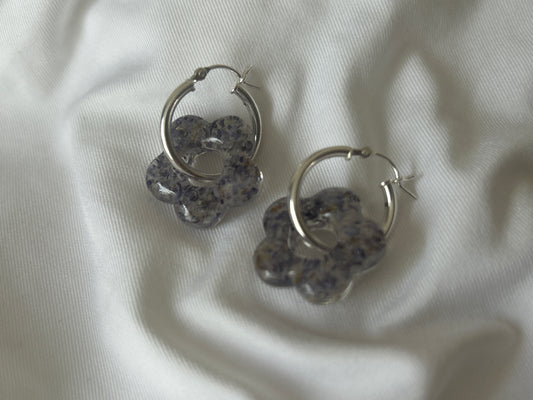 Crushed Aster Flower Hoop Earrings