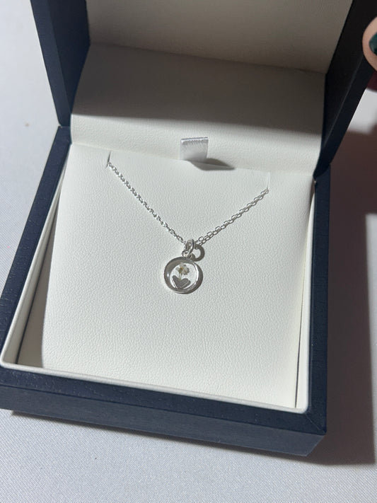 Cow Parsley Heart in Circle Necklace