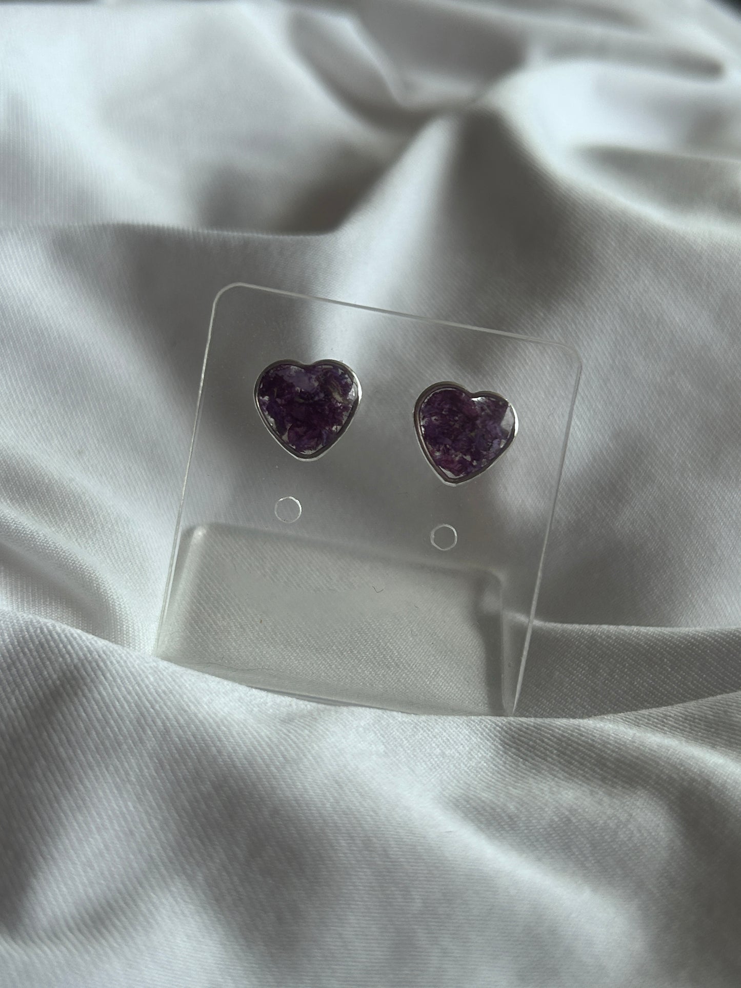 Crushed Violets Heart Studs