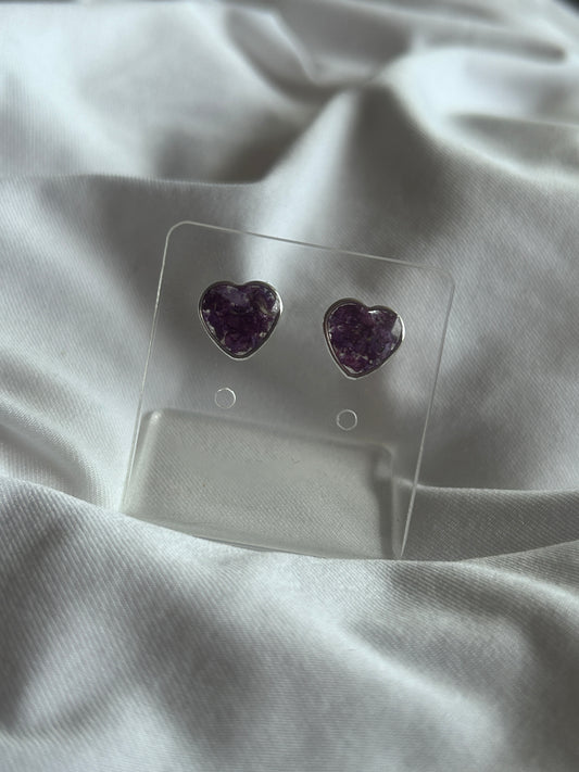 Crushed Violets Heart Studs