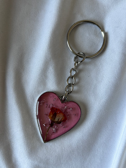 Rose Bud Heart Keychain