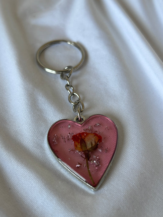 Rose Bud Heart Keychain
