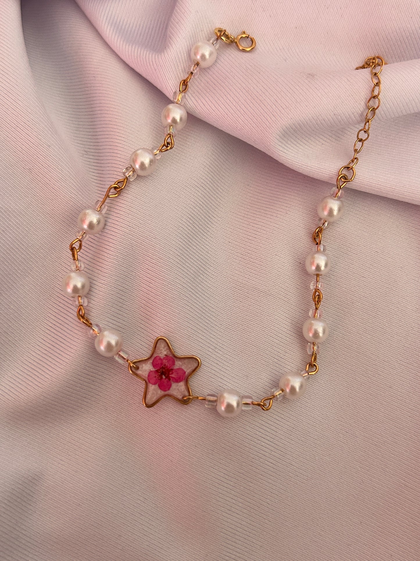 Pink Blossom Star Pearl Beaded Gold Vermeil Bracelet