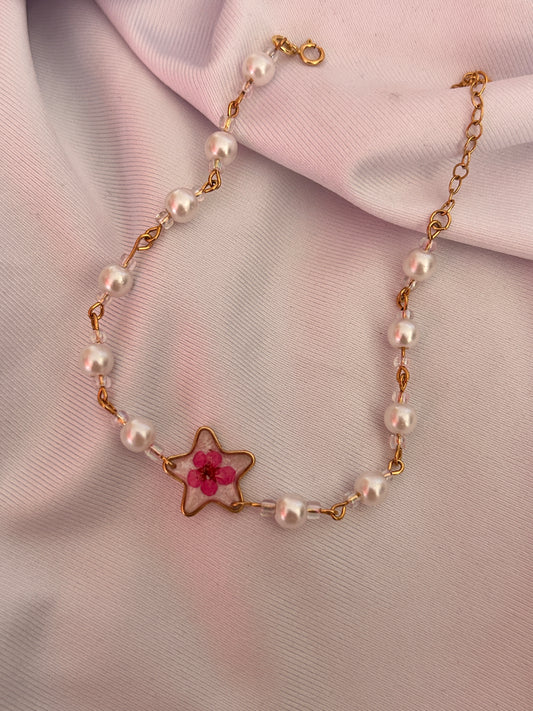 Pink Blossom Star Pearl Beaded Gold Vermeil Bracelet