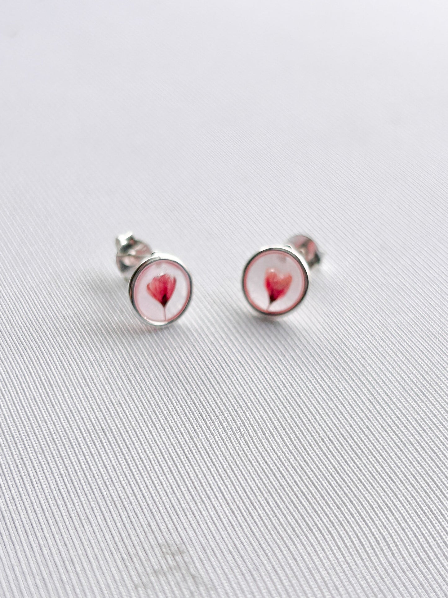 Real Cherry Blossom Pearlescent Circle Stud Earrings