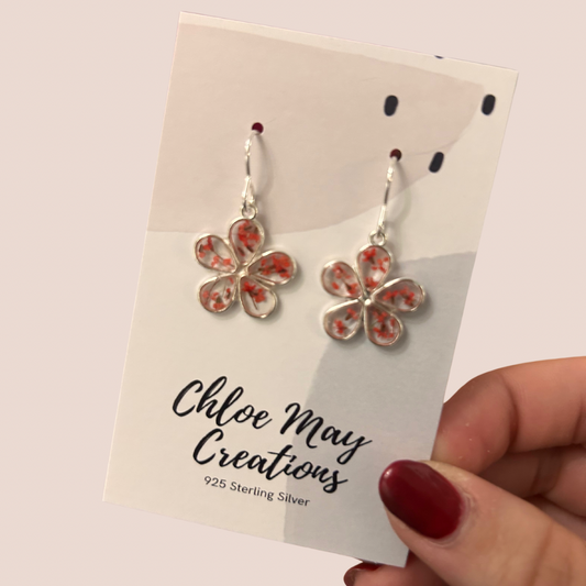 Red Confetti Flower Dangle Earrings