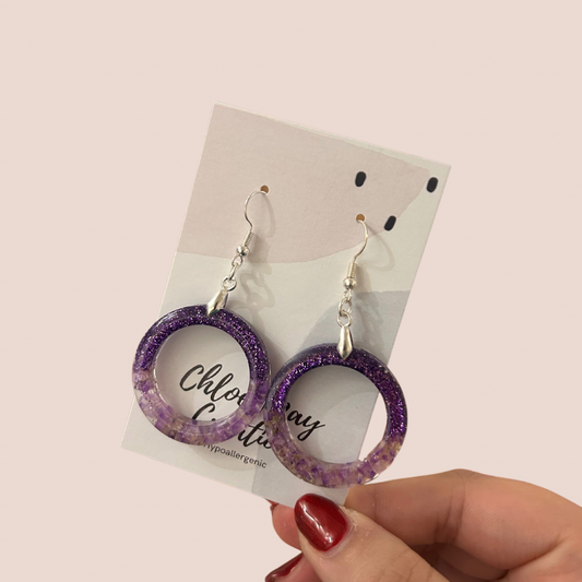 Purple Glitz Statice Ring Dangle Earrings