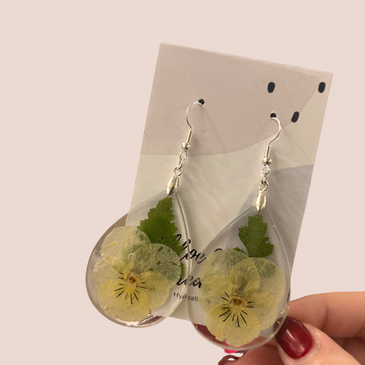 Yellow Pansy Teardrop Earrings