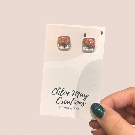 Orange Rose Square Stud Earrings