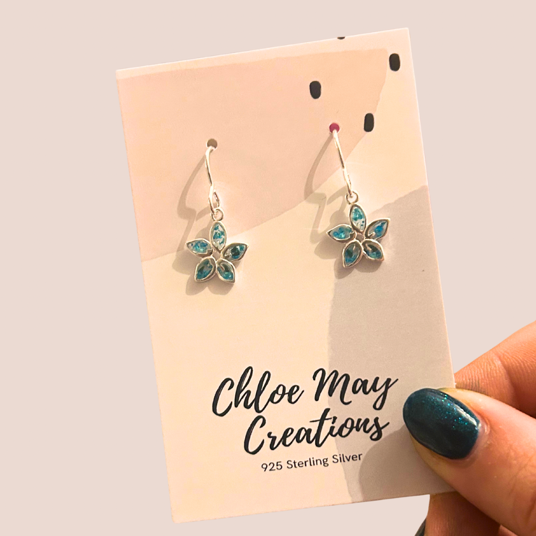 Blue Queen Anne’s Lace Cherry Blossom Dangle Earrings