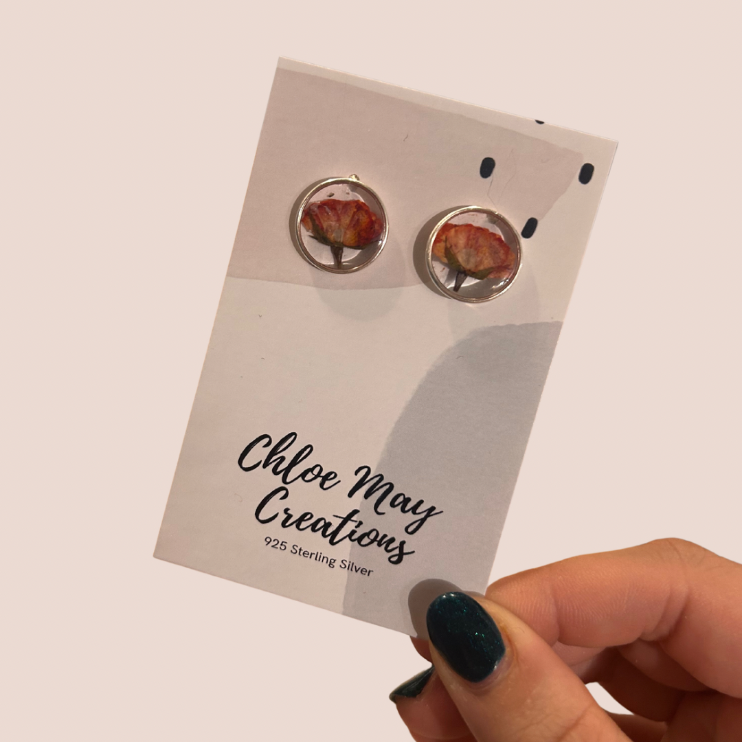 Orange Rose Circle Stud Earrings