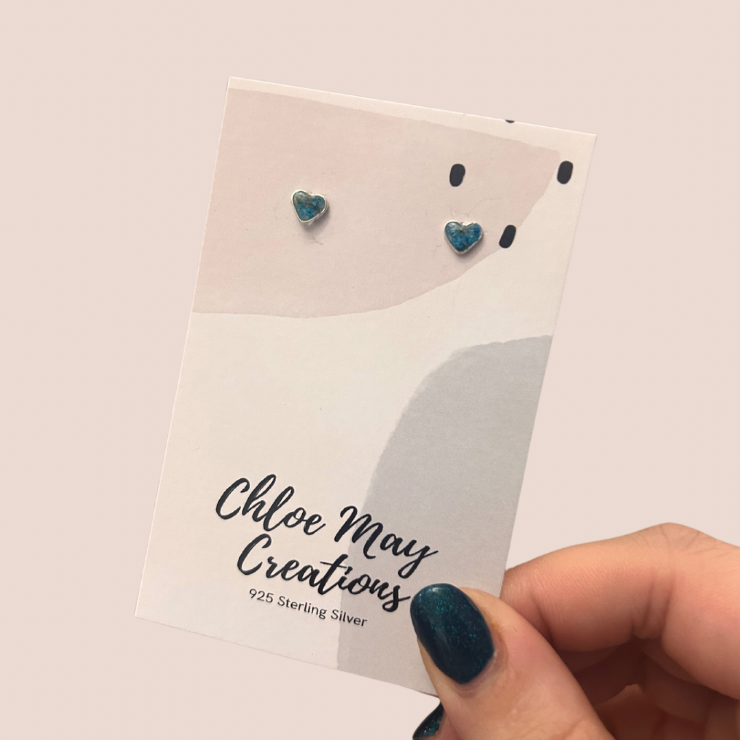 Blue Queen Anne’s Lace Dainty Heart Studs