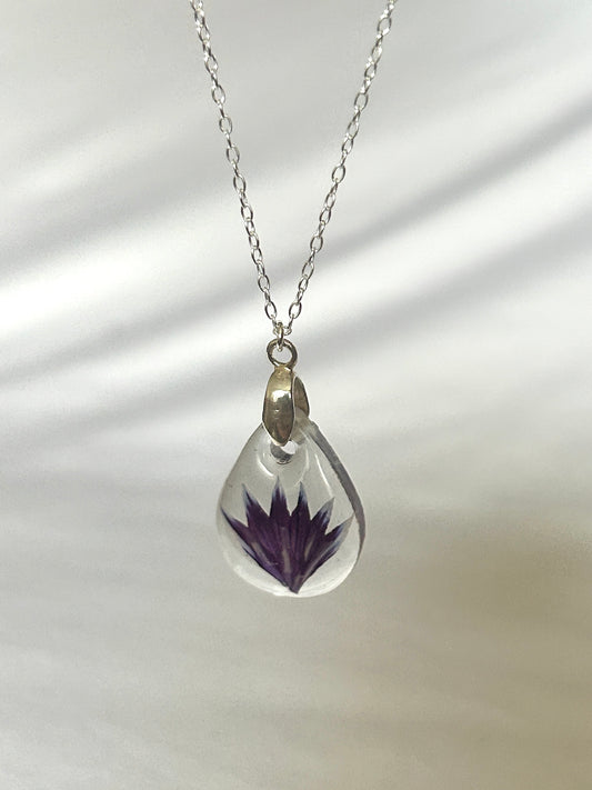 Purple Cornflower Teardrop Necklace
