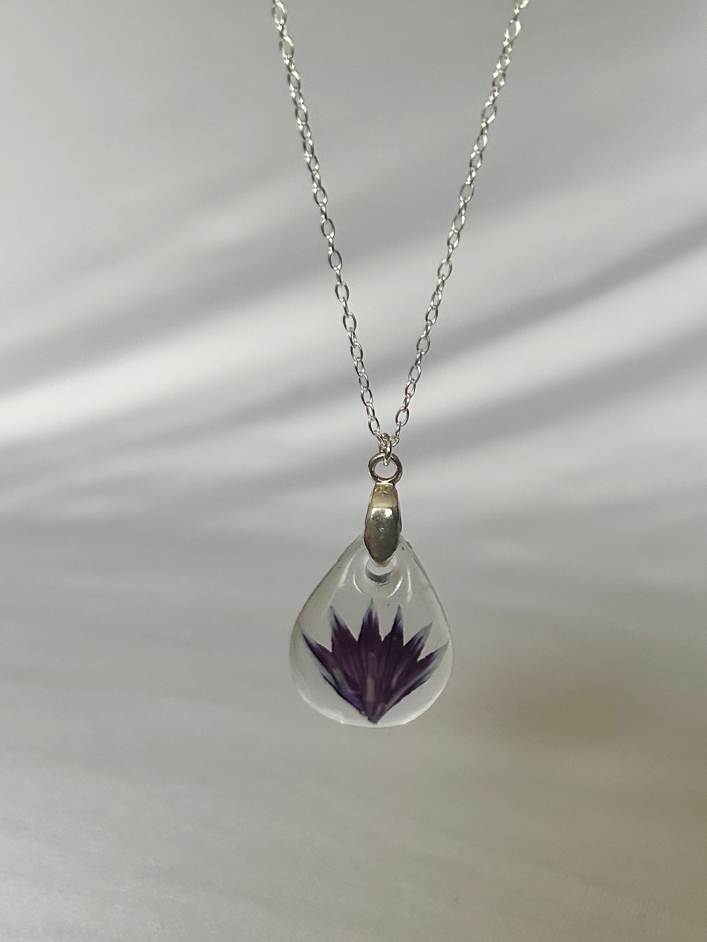Purple Cornflower Teardrop Necklace