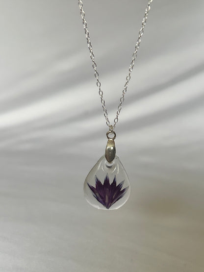 Purple Cornflower Teardrop Necklace