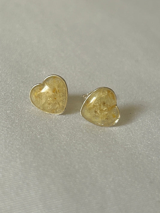 Crushed Daffodil Heart Studs