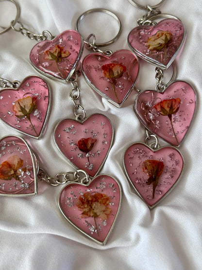 Rose Bud Heart Keychain