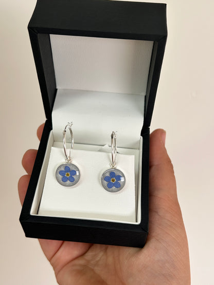 Forget Me Not Dainty Circle Charm Hoops