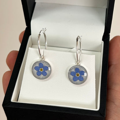 Forget Me Not Dainty Circle Charm Hoops