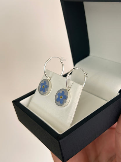 Forget Me Not Dainty Circle Charm Hoops
