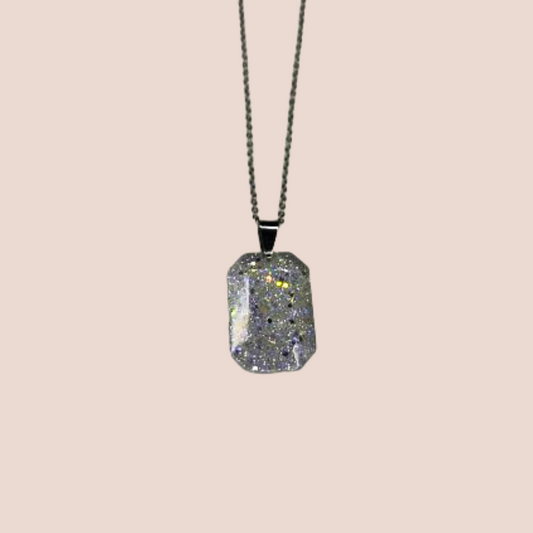 Silver Rectangle Gem Pendant Necklace